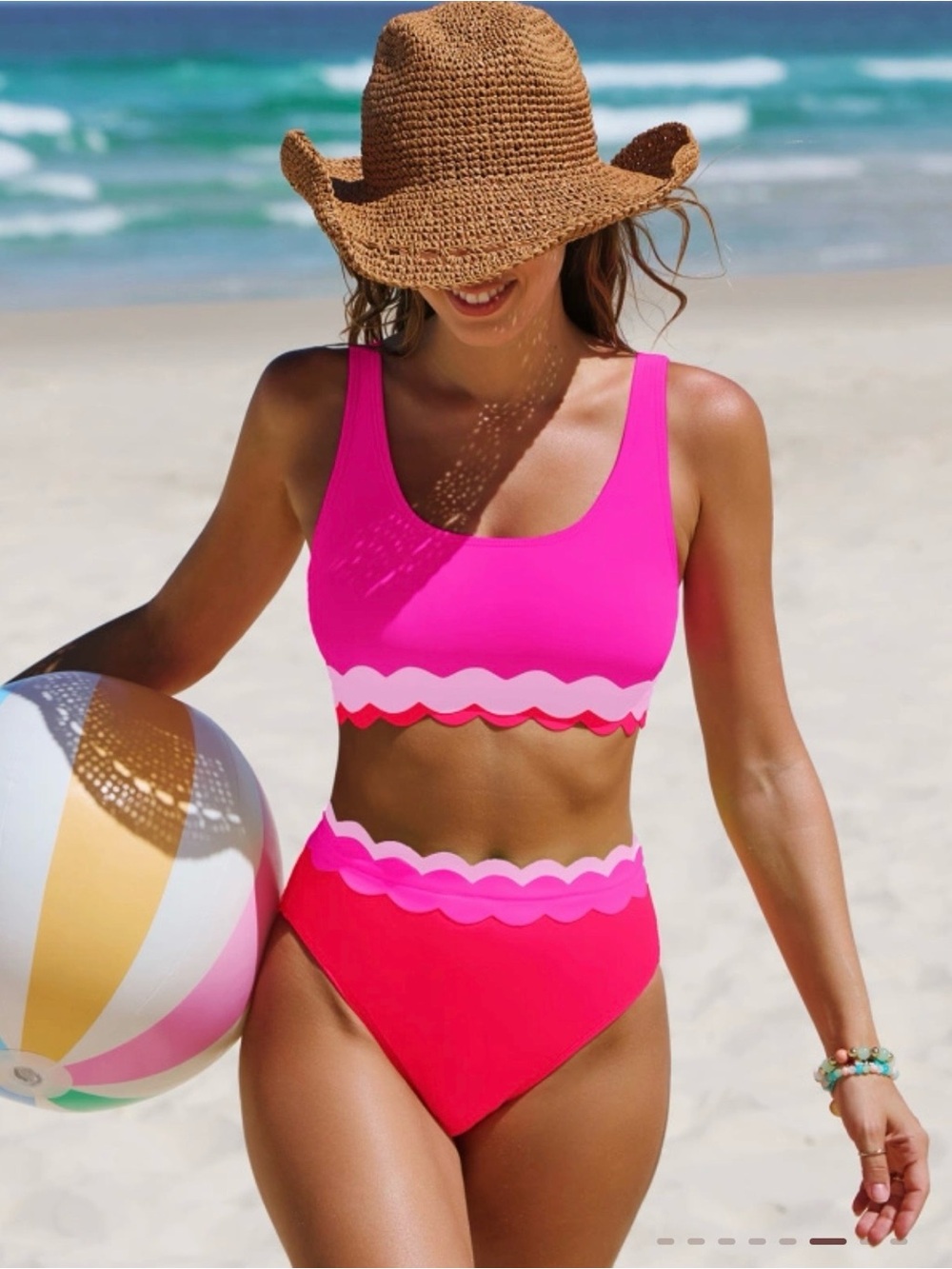 GORGEOUS NWT Popvil Scallop Trim Two-Piece Swim Set - Hot Pink - Picture 4 of 6